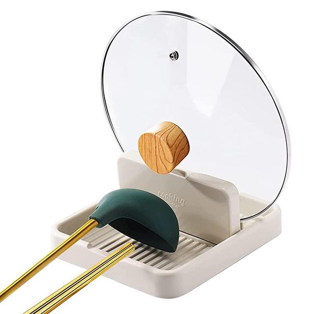 Spoon Rest with Lid Holder for Stove Top, SYOUACEND Spoon Holder for Kitchen Counter Utensil Rest Pot Lid Holder Ladle/Spatula/Tongs/Forks Holder Organizer, Kitchen Gadgets Accessories for Cooking