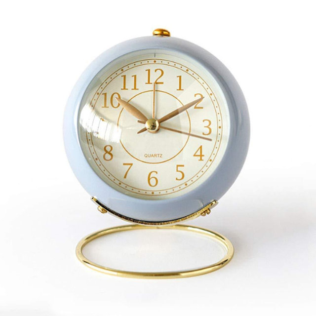 JUSTUP Small Table Clocks, Classic Non-Ticking Tabletop Alarm Clock Battery Operated Desk Clock with Backlight HD Glass for Bedroom Living Room Kitchen Indoor Decor (Blue)