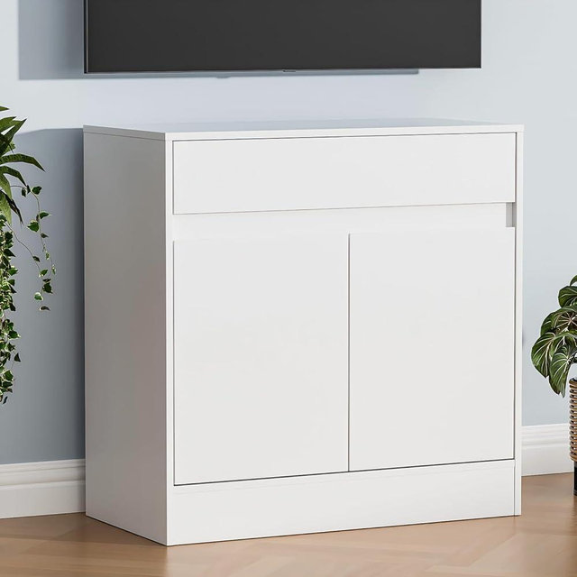 Housoul Buffet Cabinet with 2 Doors and Drawer, Coffee Bar Cabinet with Adjustable Shelf, Modern Kitchen Buffet Sideboard for Living Room, Kitchen, White