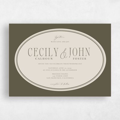 Dark Khaki, Green Wedding Invitation - Anara Landscape