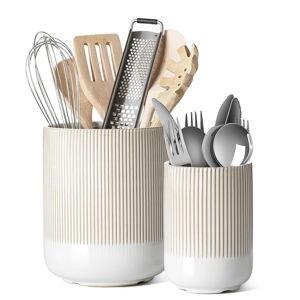 LE TAUCI Utensil Holder for Kitchen Counter, Set of 2, Warm White Glaze