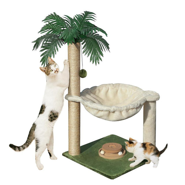 Fantasreen Cat Scratching Post 28 Inches Small Cat Tree Tower with Hammock, Cat Toy Wooden Interactive Condo for Kitten and Adults Cat