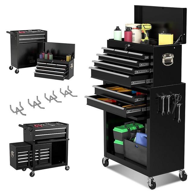 High Capacity Tool Chest Tool Box, Rolling Tool Chest with 8 Drawers, Portable Top Box with Lock, Garage Tool Storage Cabinet with Wheels, Keyed Locking System Toolbox Organizer(Black)