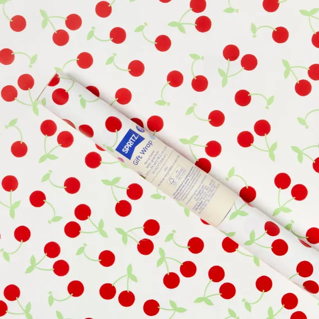 96"x30" Cherry Print Gift Wrapping Paper White/Red Spritz™