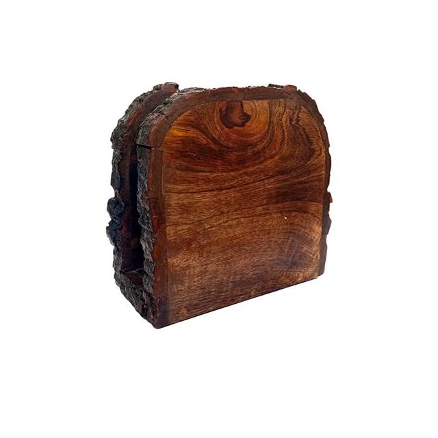 Mie Creations Farmhouse Wood Napkin Holder for Table | Antique Wooden Tissue Dispenser Tabletop Kitchen, Bathroom, Restaurant, Bar, Cocktail Heavy, Rustic, Upright Paper Holders, NHW-02, 5.5x5.5x3''