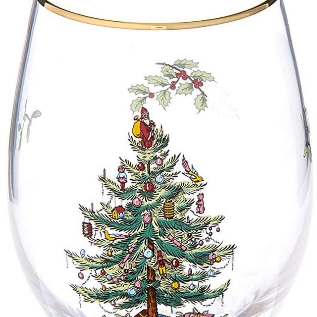 Spode Christmas Tree Stemless Wine Glasses (Set of 4)