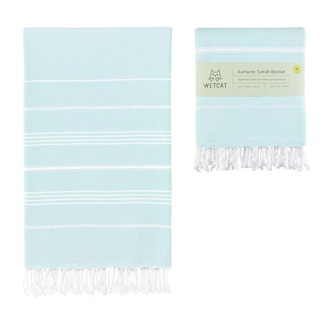 WETCAT Turkish Beach Blanket Sandproof (82"x82") 100% Turkish Cotton, Made in Turkey - Sand Free, Ultra Soft, Extra Large Throw for Picnic – Aqua