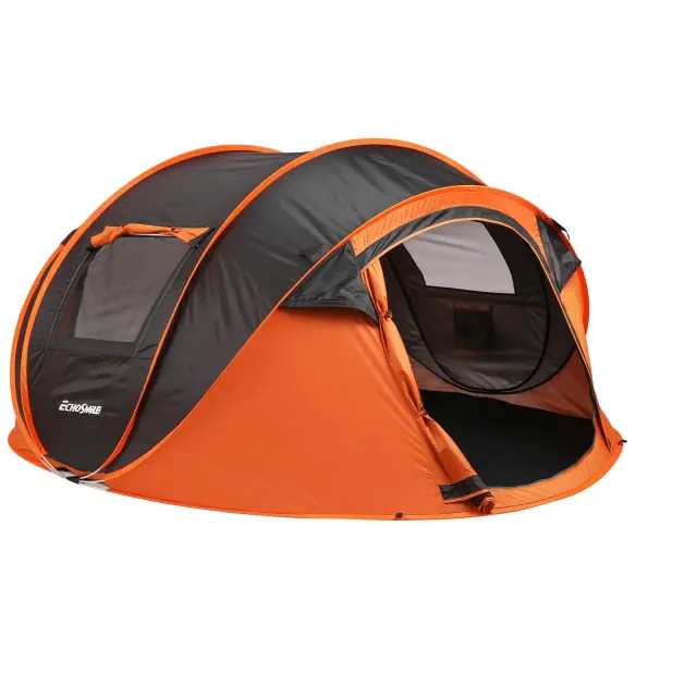 EchoSmile 4-Person Black and Orange Pop Up Camping Tent