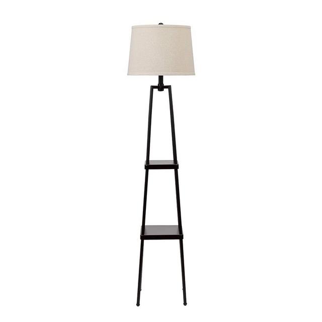Catalina Lighting 19305-000 Modern Metal Floor Lamp with Shelves and Beige Linen Shade for Living, Bedroom, Dorm Room, Office, 58", Classic Black