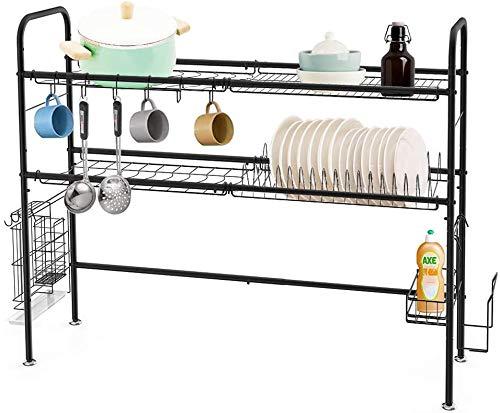 Over The Sink Dish Drying Rack,2-Tier 304 Stainless Steel Large Dish Drainers for Kitchen Counter Length Adjustable -Black(Sink Width Limit (Sink Size ≤ 35 INCH)