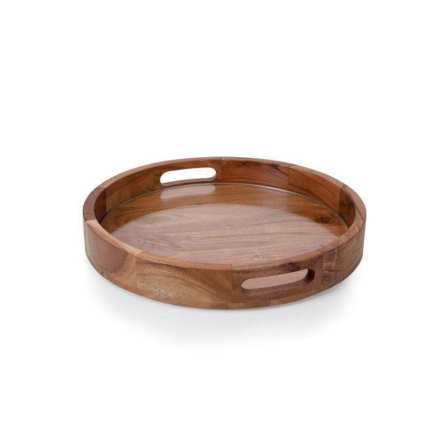 Toscana Barista Acacia Wood Glass Serving Tray