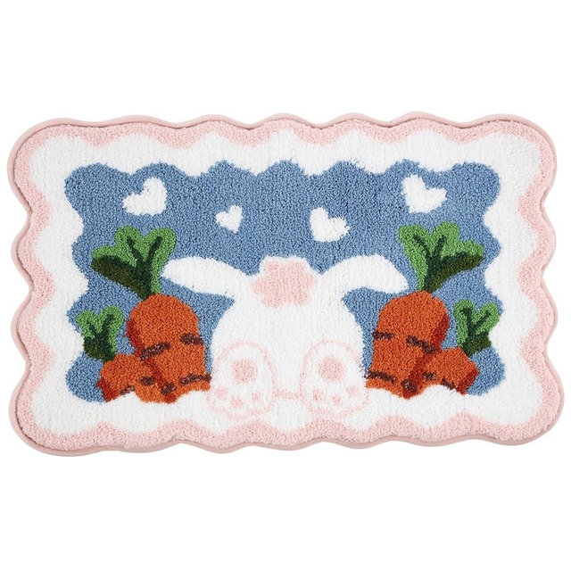 Moutina Bunny Easter Bathroom Rug 16x24 Inch, Spring Soft and Absorbent Tufted Easter Scalloped Bath Mat Non Slip Washable, Cute Bathroom Decor Rug Holiday Decorations