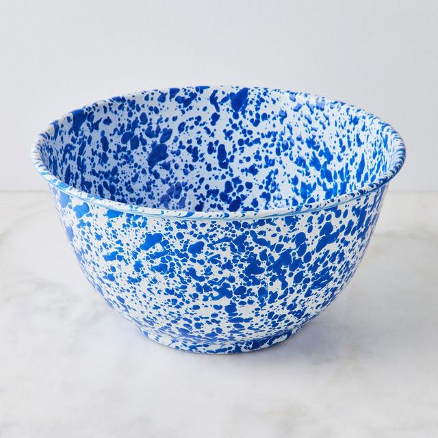 Large Enamel Salad Bowl (white with blue rim)