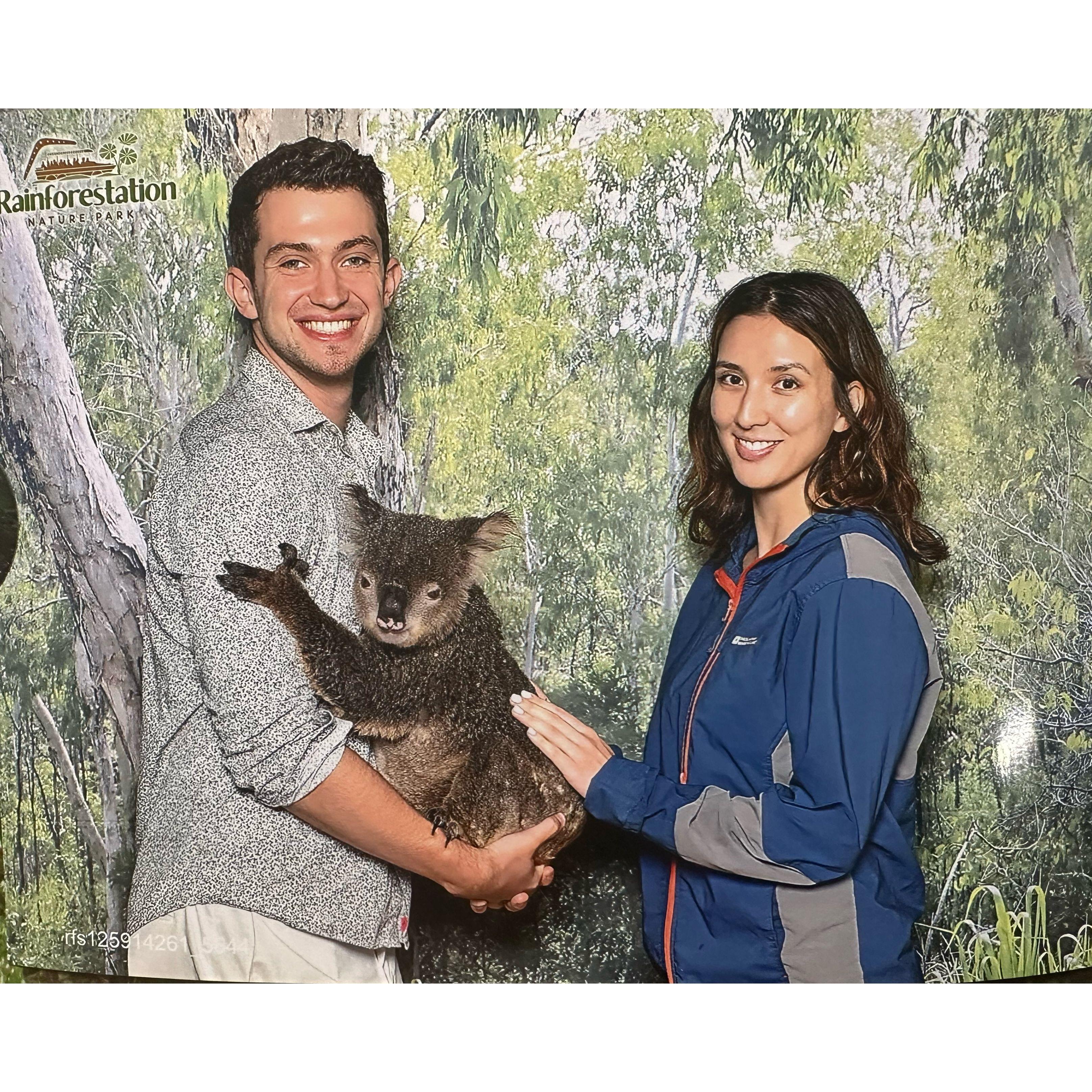 Jamie: enthusiastic about ticking off a life long goal of hugging a Koala. Lucia: along for the ride.
