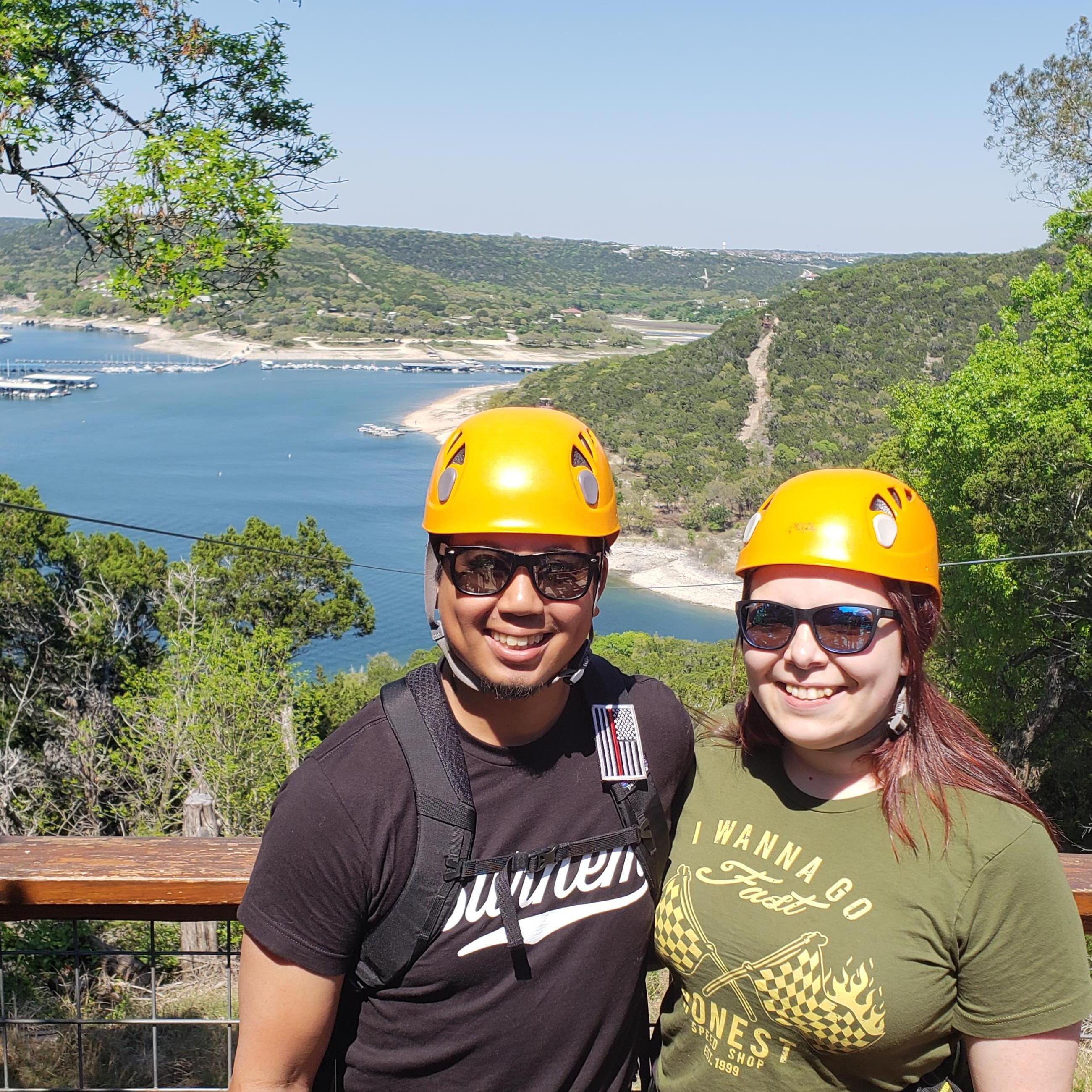 Ziplining over Lake Travis, Texas. April 2018