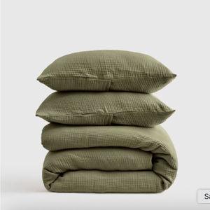 Organic Airy Gauze Duvet Cover Set in Olive