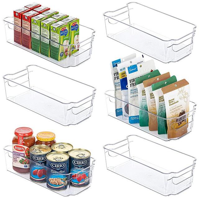 HOOJO Refrigerator Organizer Bins - 6pcs Clear Plastic Bins For Fridge, Freezer, Kitchen Cabinet, Pantry Organization and Storage, BPA Free Fridge Organizer, 12.5" Long-Medium