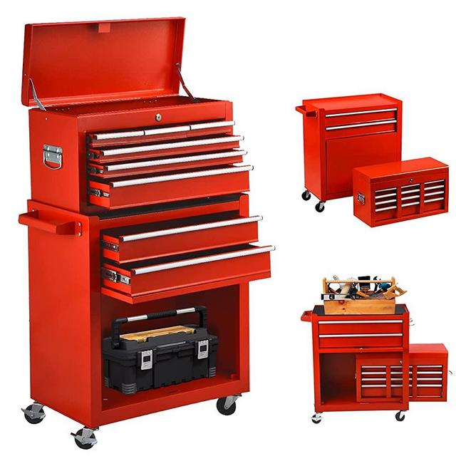 8-Drawers Tool Chest Tool Box, Rolling Tool Chest with Wheels, High Capacity Tool Box with Lock, Detachable Tool Cabinet Organizer, Mobile Toolbox for Workshop Garage Mechanics (red)