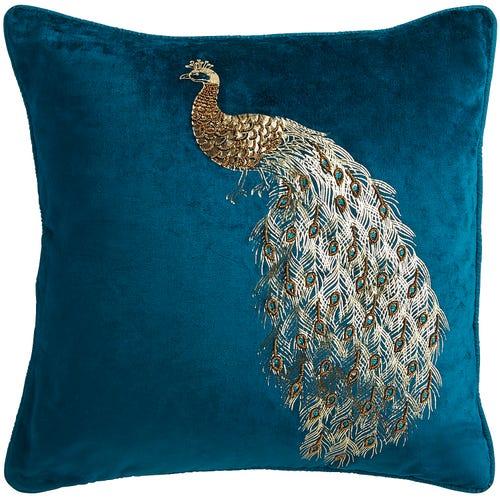 Teal Velvet Beaded Peacock Pillow