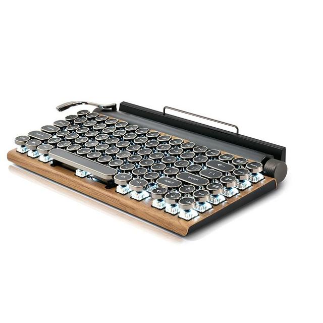 Retro Typewriter Keyboard, 7KEYS Electric Typewriter Vintage with Upgraded Mechanical Bluetooth 5.0,Multi Devices Connection Classical Wooden,Punk Round Keys for Desktop PC/Laptop Mac/Phone