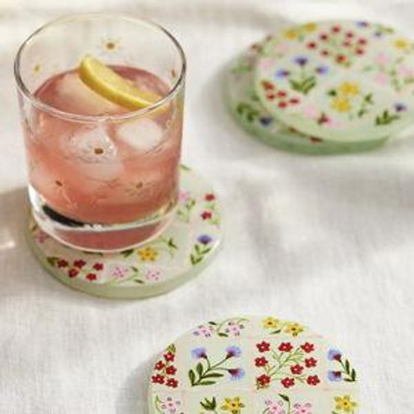 Painted Lattice Glass Coasters, Set of 4