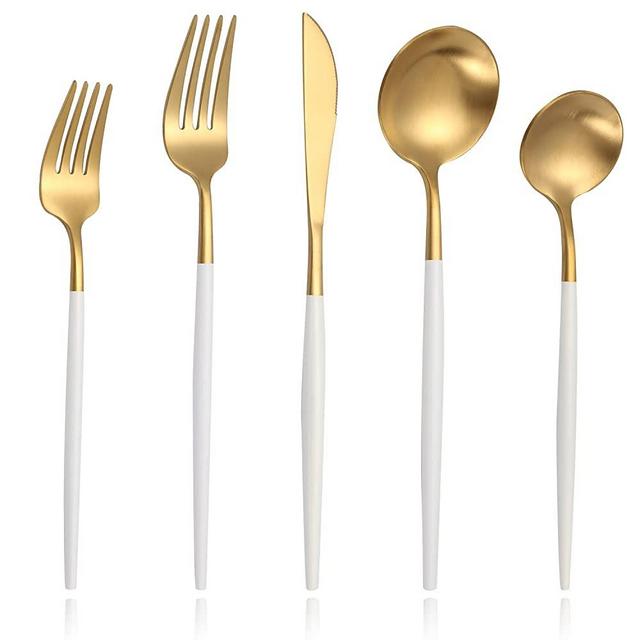 Lemeya Matte White Gold Modern Silverware Set,18/10 Stainless Steel Flatware Set,30-Piece Cutlery Set Service for 6,Tableware Utensil Set for Home and Restaurant, Satin Finish, Dishwasher Safe