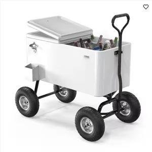 80 qt. Wagon Rolling Cooler Ice Chest with Long Handle and 10 in. Wheels, Portable Patio Party Bar Cold Drink Beverage