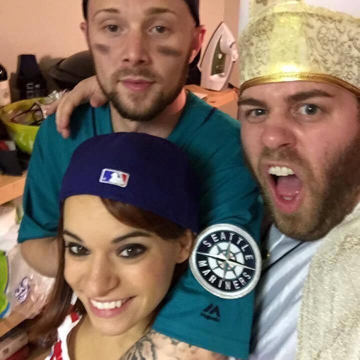 Halloween with Nick, our officiant. I was dressed as Cory's baseball :-)