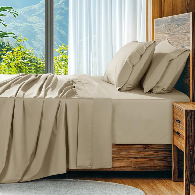 SONORO KATE 100% Egyptian Cotton Sheets Set, Extra Deep Pocket up to 18"-24",1000 High Thread Count, Soft & Breathable 5-Star Hotel Sateen Bed Sheets - 4 PC (Linen,King)