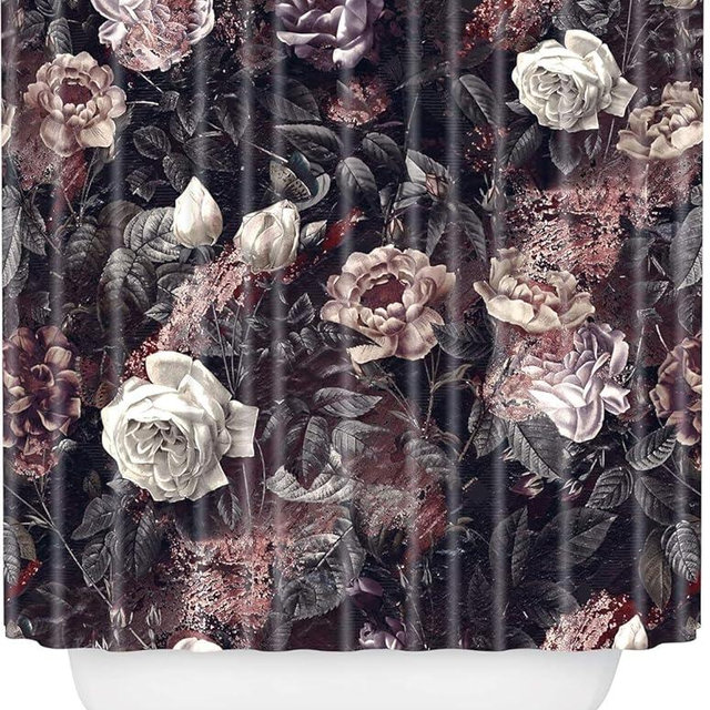Society6 Shower Curtain - Bathroom Decor by Burcu Korkmazyurek - Extra Long Fabric Shower Curtains for Bathroom, 71" x 74", Exotic Garden - Night III