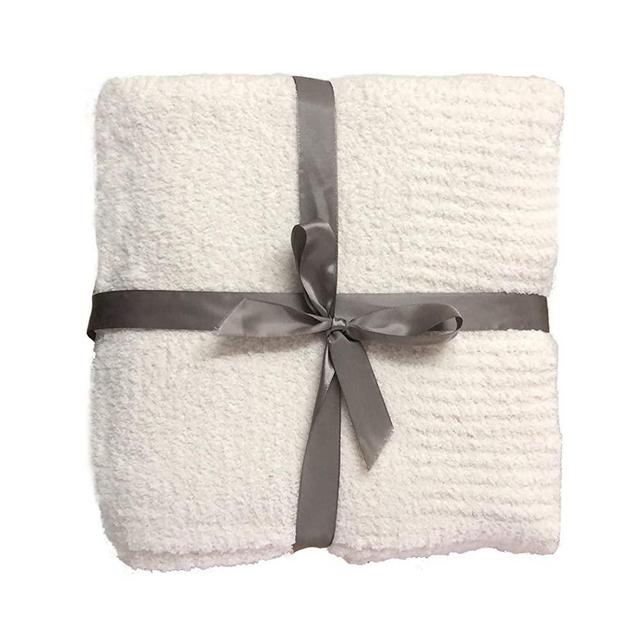 Knit Throw Blanket Super Soft Warm Blanket for Couch Lightweight Fluffy Blanket for Bed Sofa 50x60 Inches Cream