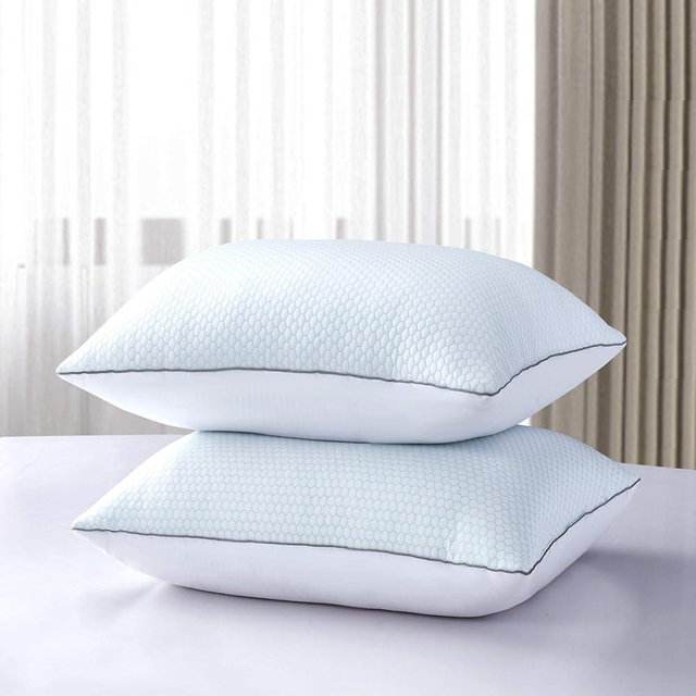 Serta White Goose Feather Bed Pillows King Size Set of 2 Pillows Summer Cooling Pillows and Winter 100% Cotton Breathable Home Decor Pillows for Side and Back/Stomach Sleepers,20" L x 36" W