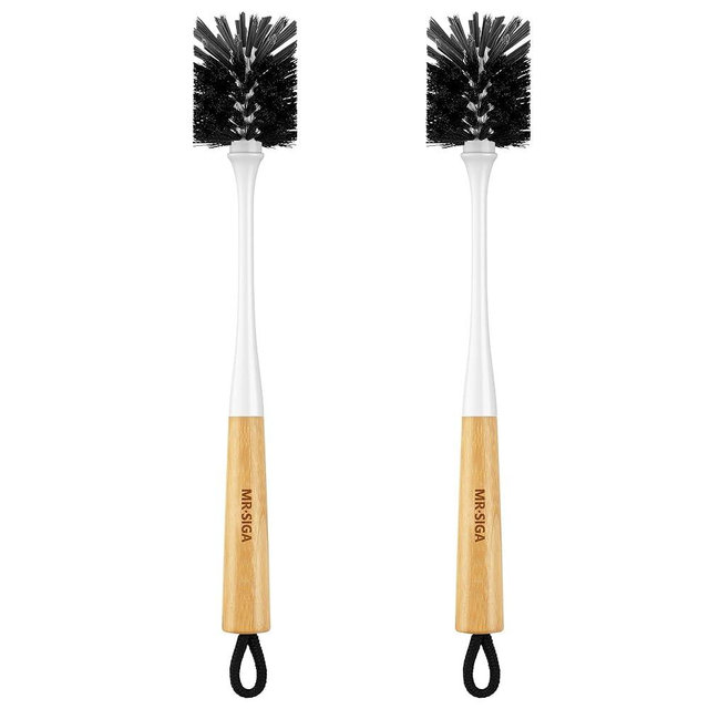 MR.SIGA Water Bottle Brush, Long Handle Bottle Brush for Water Glasses, Baby Bottles, Sports Bottles Cleaning, White, 2 Pack