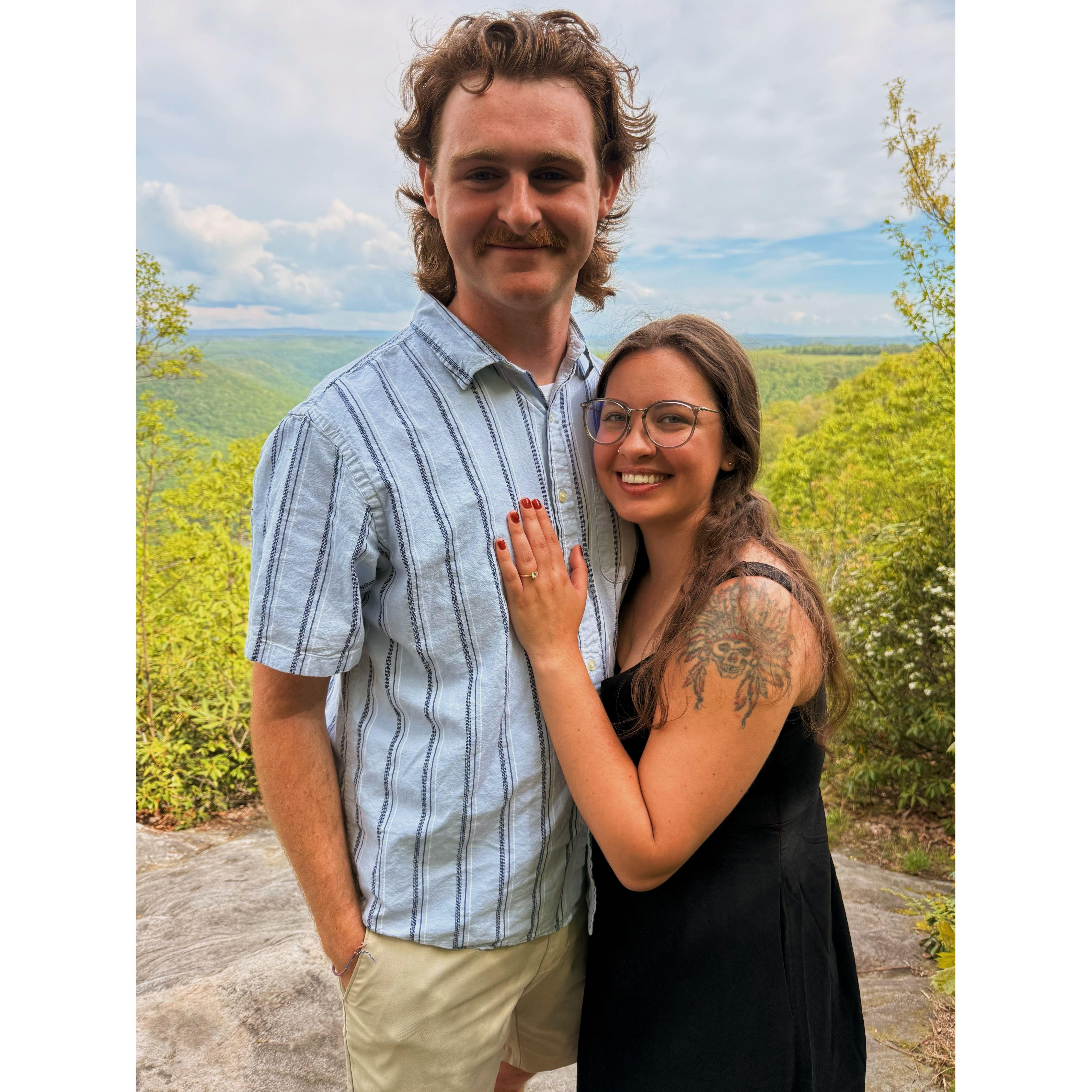 May 5th, 2025 where Sam took Summer on a 3 mile round trip hike to the prettiest overlook in Morgantown to propose!