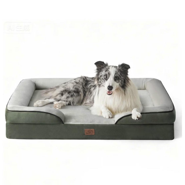 Bedsure Orthopedic Bolster Dog Sofa Bed with Removable Cover, Grey, Large Plus