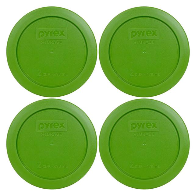 Pyrex Round 2 Cup Storage Lid for Glass Bowls (4, Lawn Green)