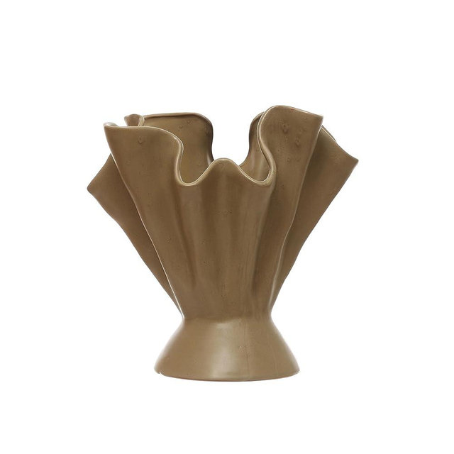 Bloomingville 11.25 Inches Stoneware Ruffled Reactive Glaze, Sage Vase
