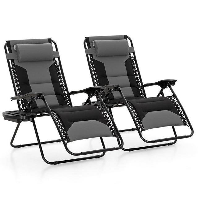 MAISON ARTS Oversized XXL Padded Zero Gravity Chair, Lawn Outdoor Lounge Chairs Set of 2, Foldable Recliners 28" Wide Seat Anti-Gravity for Patio Camping Poolside Yard, Support 400lbs, Grey & Black