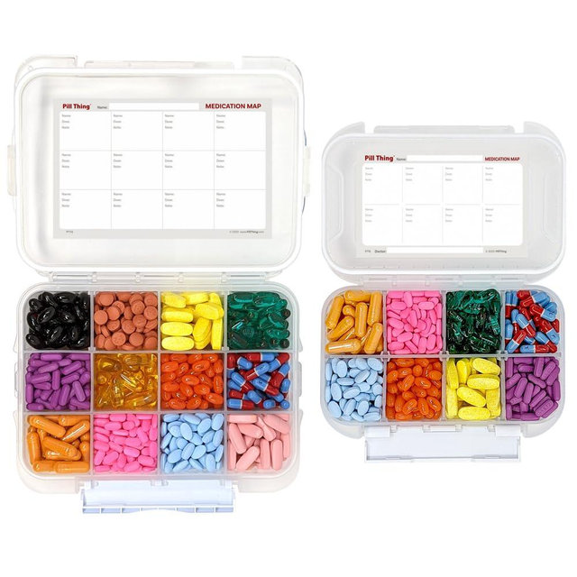 8 and12 Compartment Large Pill Cases with Airtight Seal - Silicone Gasket Waterproof Med Box with Medication Map (Combo Pack - 8 & 12 Compartment)