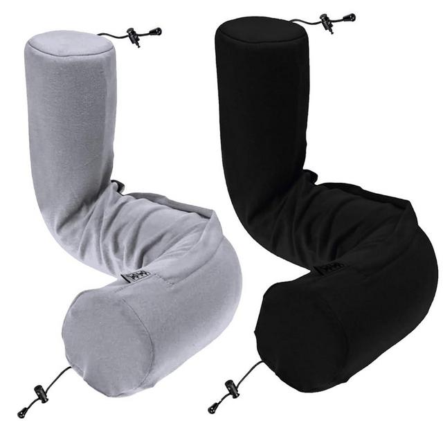 Dot&Dot Twist Memory Foam Travel Pillow for Airplanes - Travel Neck Pillow for Sleeping - Airplane Pillow for Neck Support, Chin, Lumbar and Leg - Adjustable, Bendable Neck Roll Pillow (Gray Black AC)