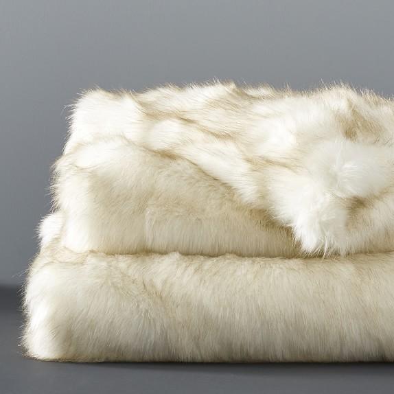 Williams Sonoma Faux Fur Blanket, White Sable