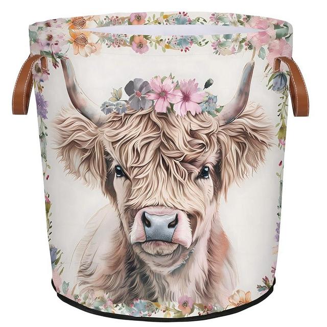 Mozaigos Highland Cow Laundry Basket Waterproof Collapsible Laundry Hamper Tote With Handles Toy Storage Basket Organizer Dirty Clothes Hamper for College Dorm, Bathroom, Bedroom, Living Room