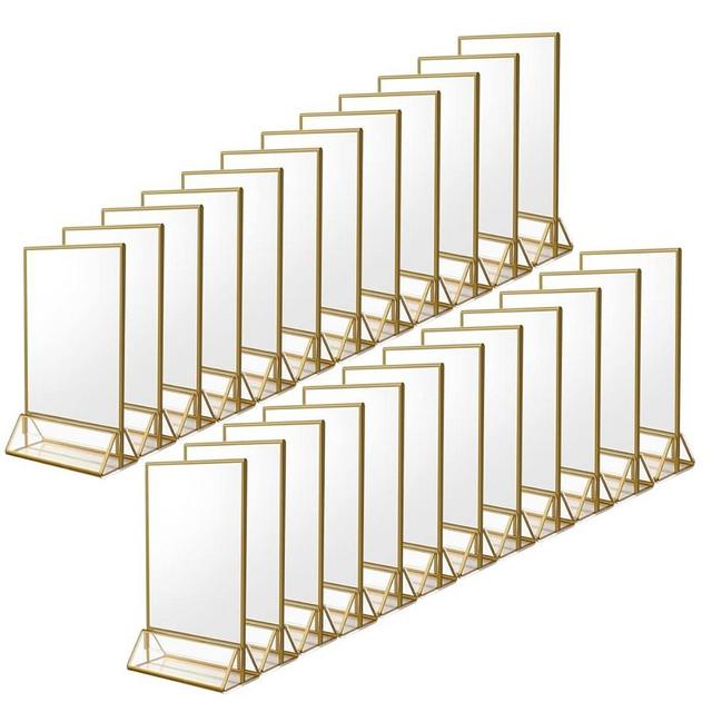 NIUBEE 25Pack 4 x 6 Gold Table Number Holder Clear Frames Sign Holder, Acrylic Double Sided Table Number Stands for Wedding Events