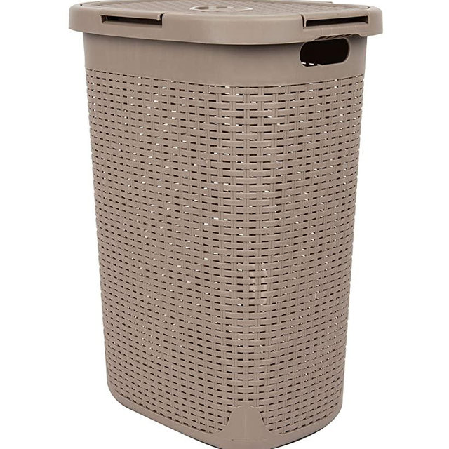Mind Reader Basket Laundry Hamper with Cutout Handles, Washing Bin, Dirty Clothes Storage, Bathroom, Bedroom, Closet, 60 Liter, Brown Metallic