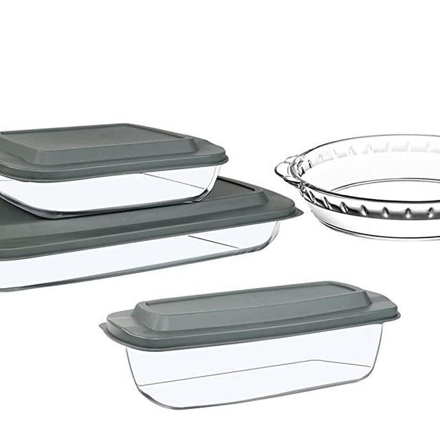 7-Piece Baking Pan Set, Glass Bakeware Set, Glass Baking Dishes, Glass Loaf Pan with Lids, Glass Pie Plate, 9x13 Roasting Pan, Square Pan, Fridge-to-Oven-Friendly