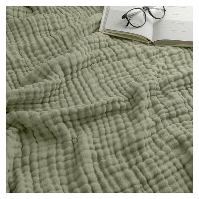 Muslin Cotton Blanket for Adults, Extra Large By Comfy Cubs, Queen 90" x 90" - Sage