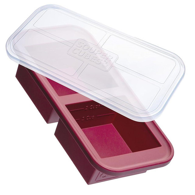 Souper Cubes 2 Cup Silicone Freezer Tray With Lid - Easy Meal Prep Container and Kitchen Storage Solution - Silicone Mold for Soup and Food Storage - Cranberry - 1-Pack