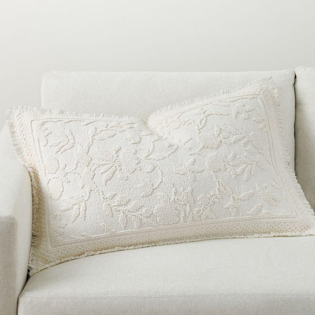 Marigold Fringe Lumbar Pillow, 20 x 30", Ivory