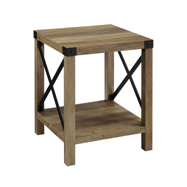 18" Metal X Side Table Rustic Oak - Saracina Home