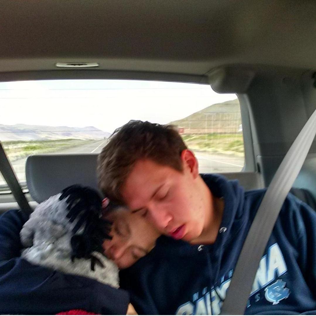 Passed out in the back seat of the Mills' van on the way back from Rebecca's soccer tournament in Elko, NV, 2015.